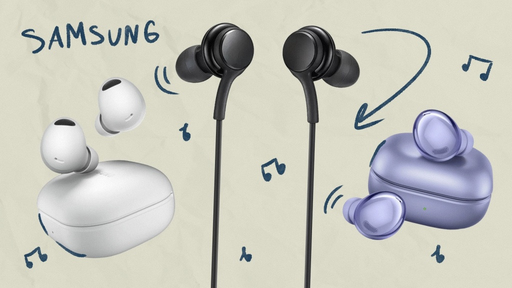 разные модели беспроводных наушников Samsung